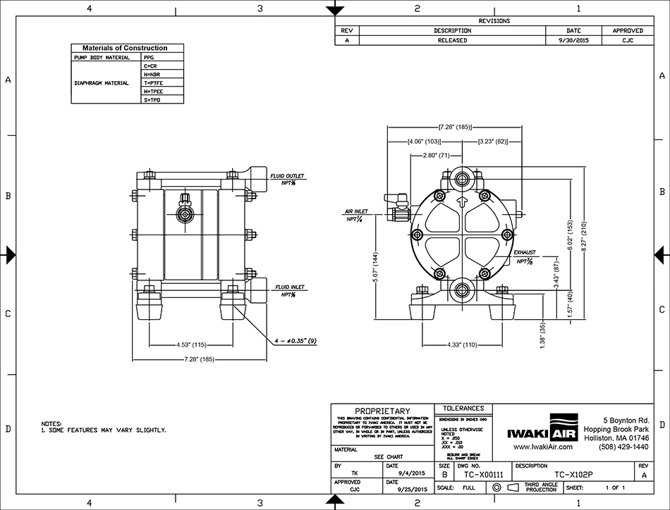 TC-X102 Series AODD Pumps Dimensions