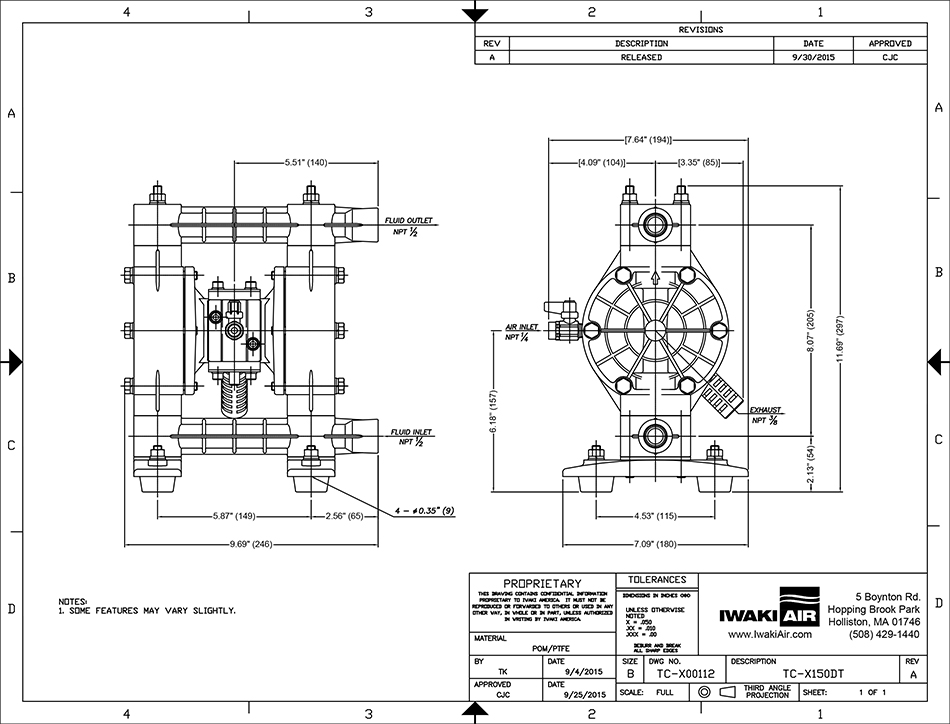 TC-X150 Series AODD Pumps Dimensions