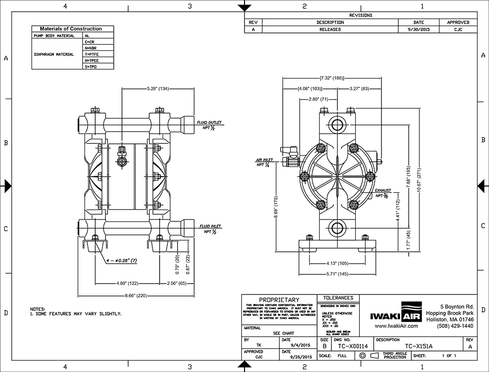 TCX151 Series AODD Pumps Dimensions