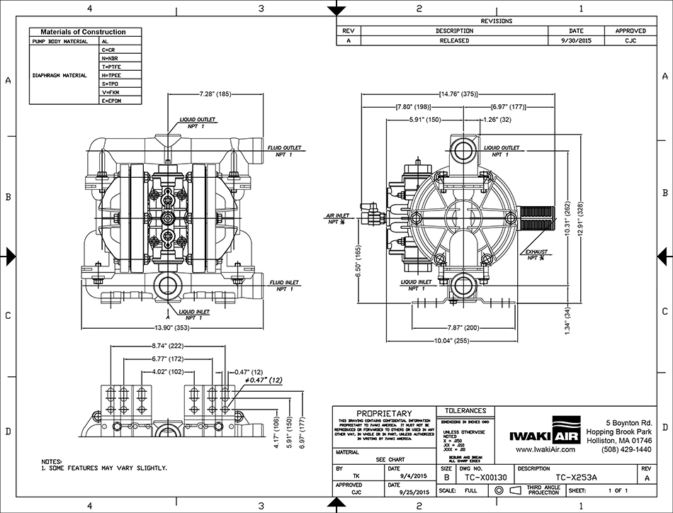 TC-X253 Series Pumps Dimensions