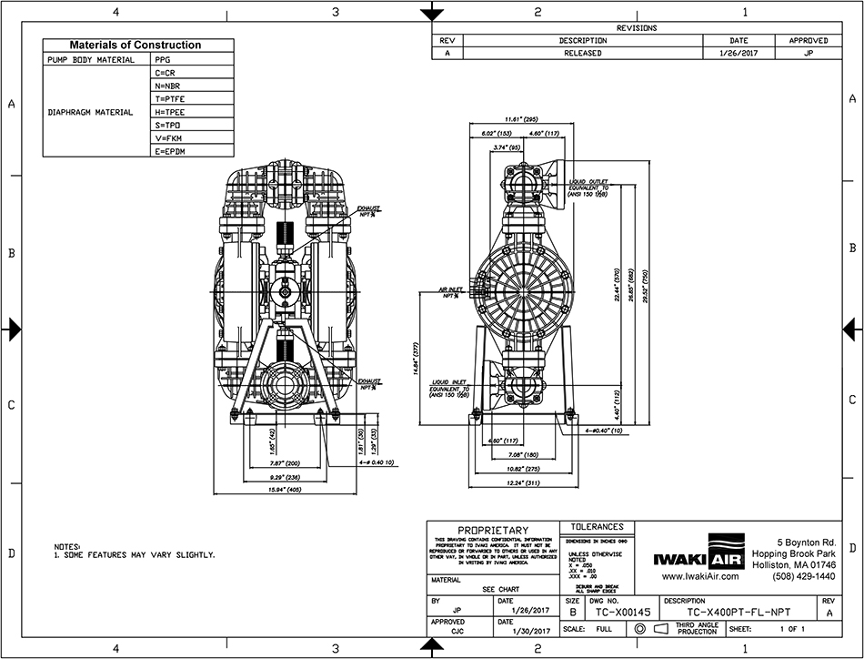 TC-X400 Series AODD Pumps Dimensions